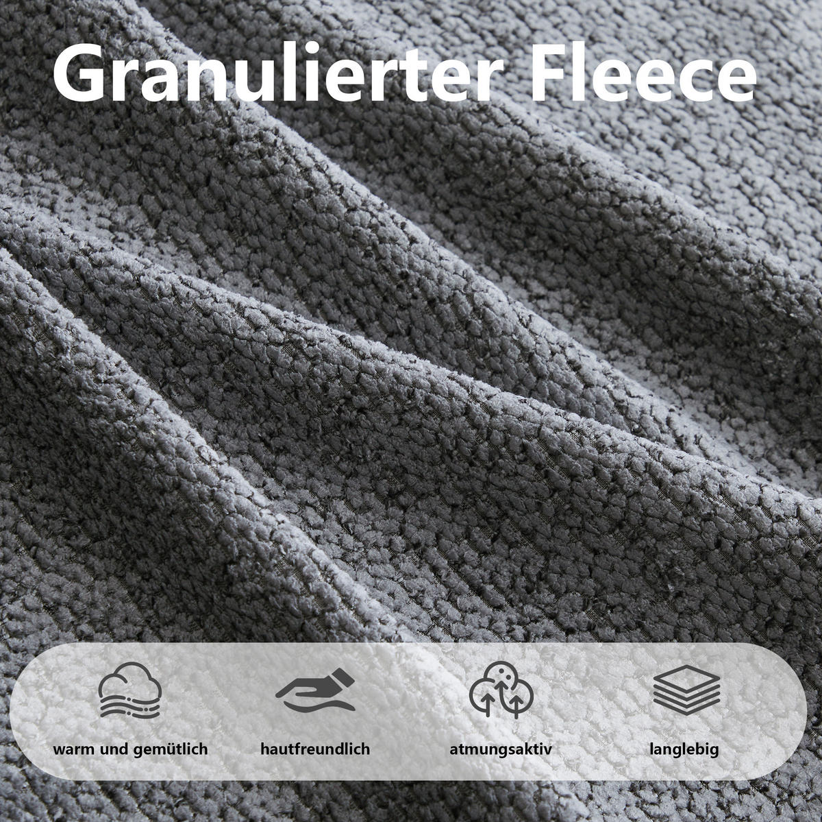 ECKSOFA 366/165/79 grau aus granuliertem Fleece mit Ottoman und tiefer Sitzfläche - Grau, Textil (165/366cm) - OKWISH