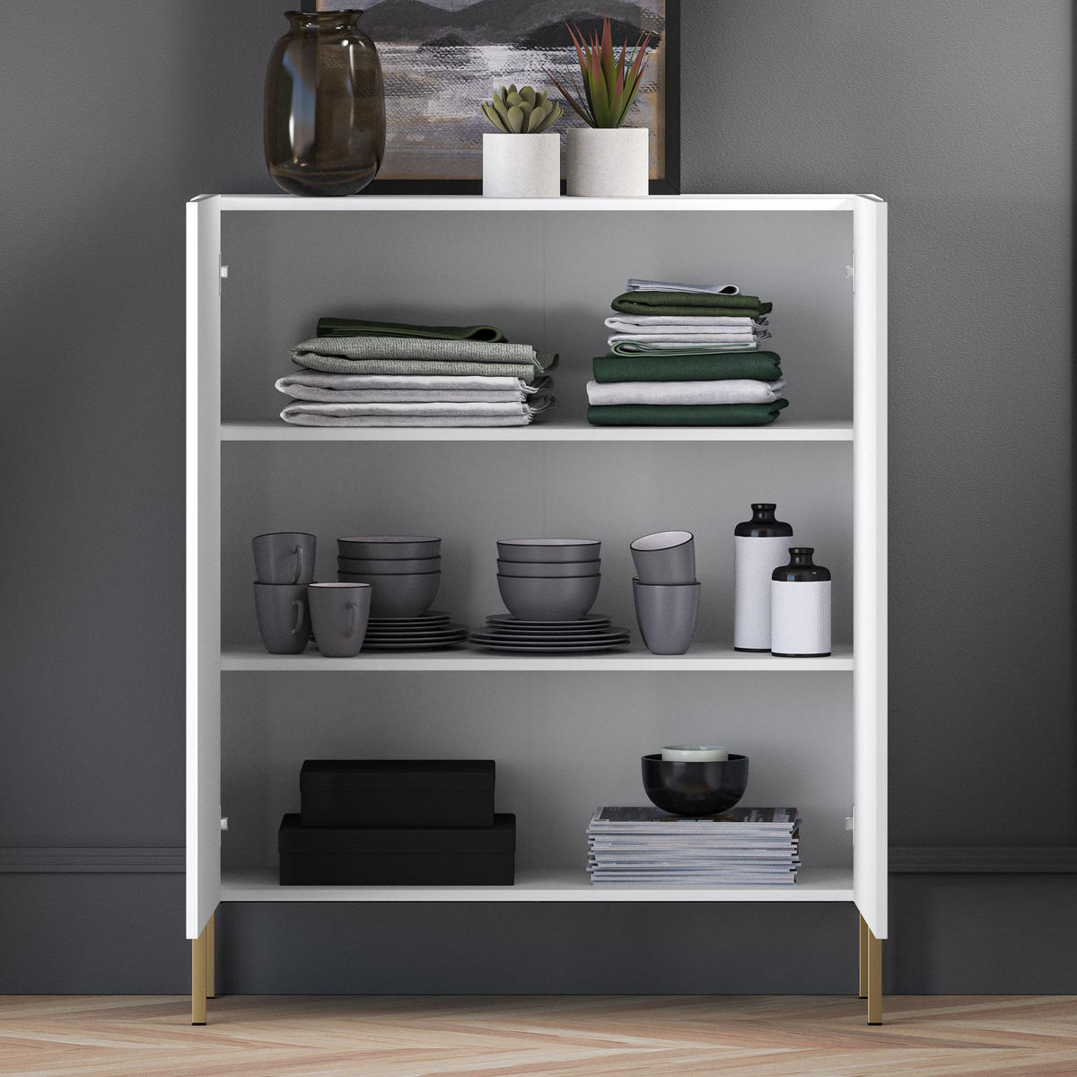 KOMMODE NEBRO,Weiß - Weiß, Holzwerkstoff (100/120/37cm) - KONSIMO®