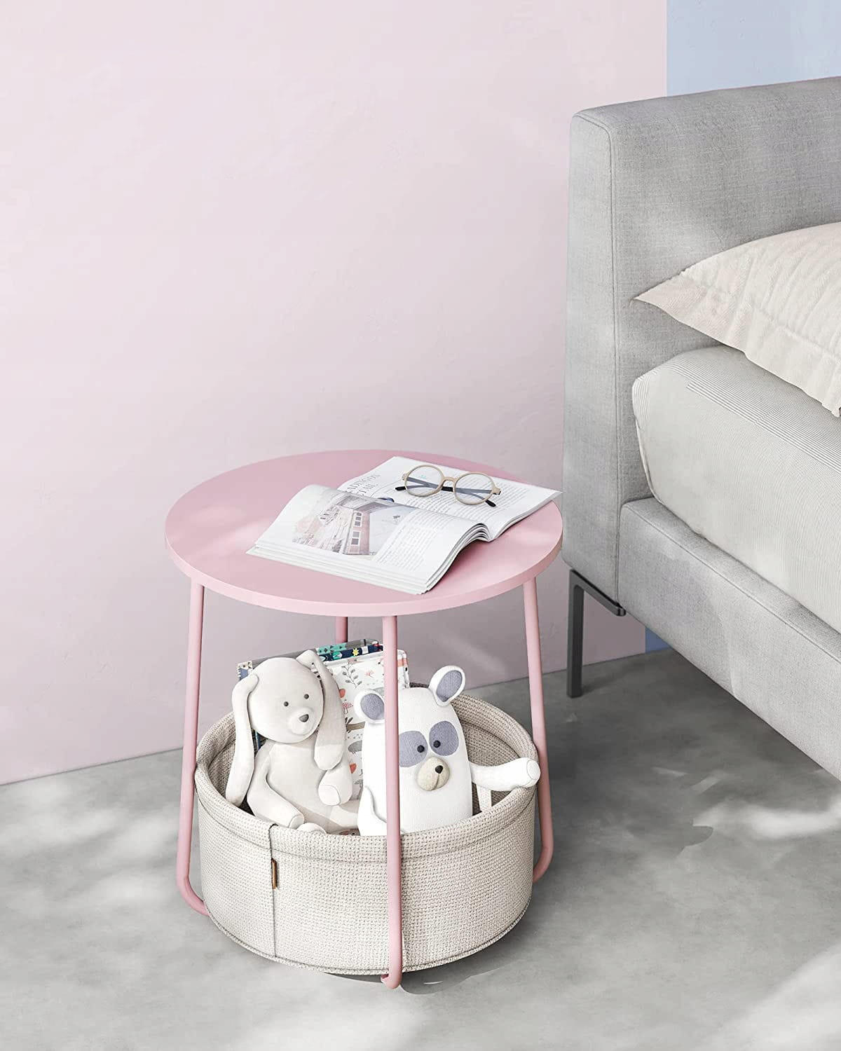 BEISTELLTISCH mit Korb - Pink, Metall (45/45/50cm) - A2A Home