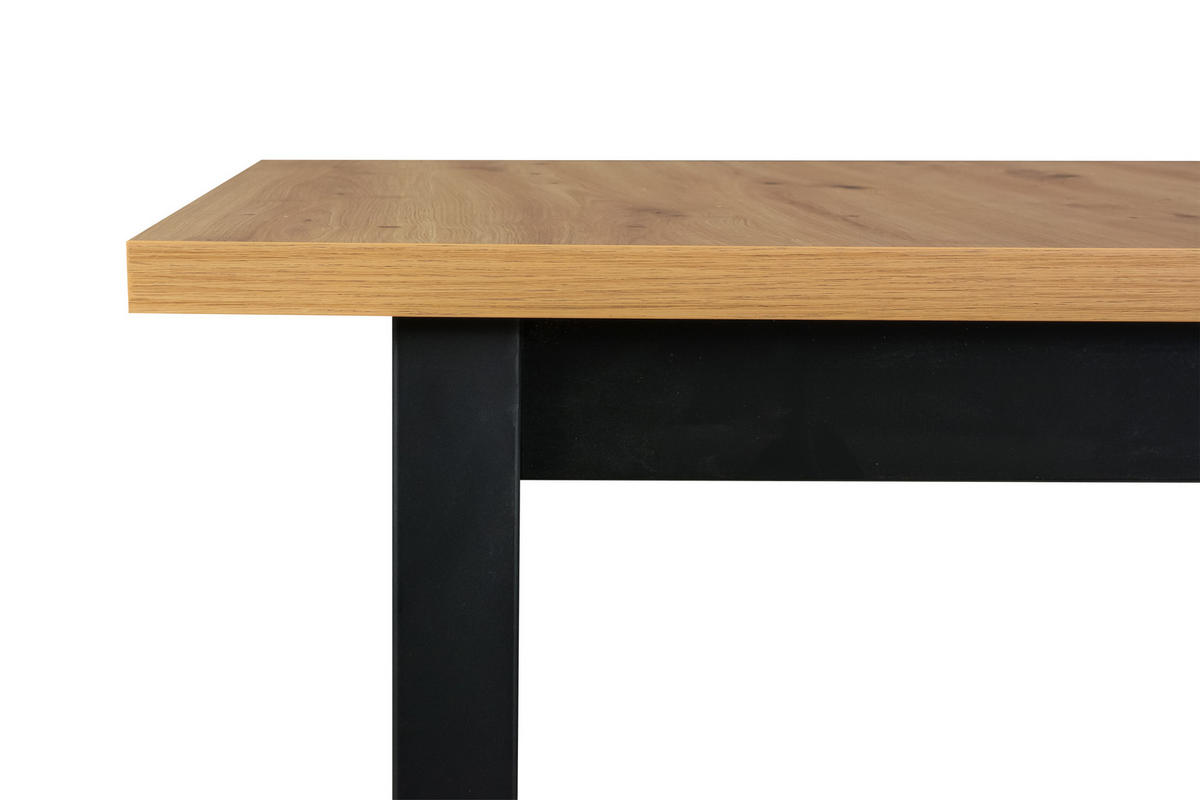 ESSTISCH Ikon 3 - Schwarz/Eiche Artisan, Holz/Metall (80/140/78cm) - Leaf Design