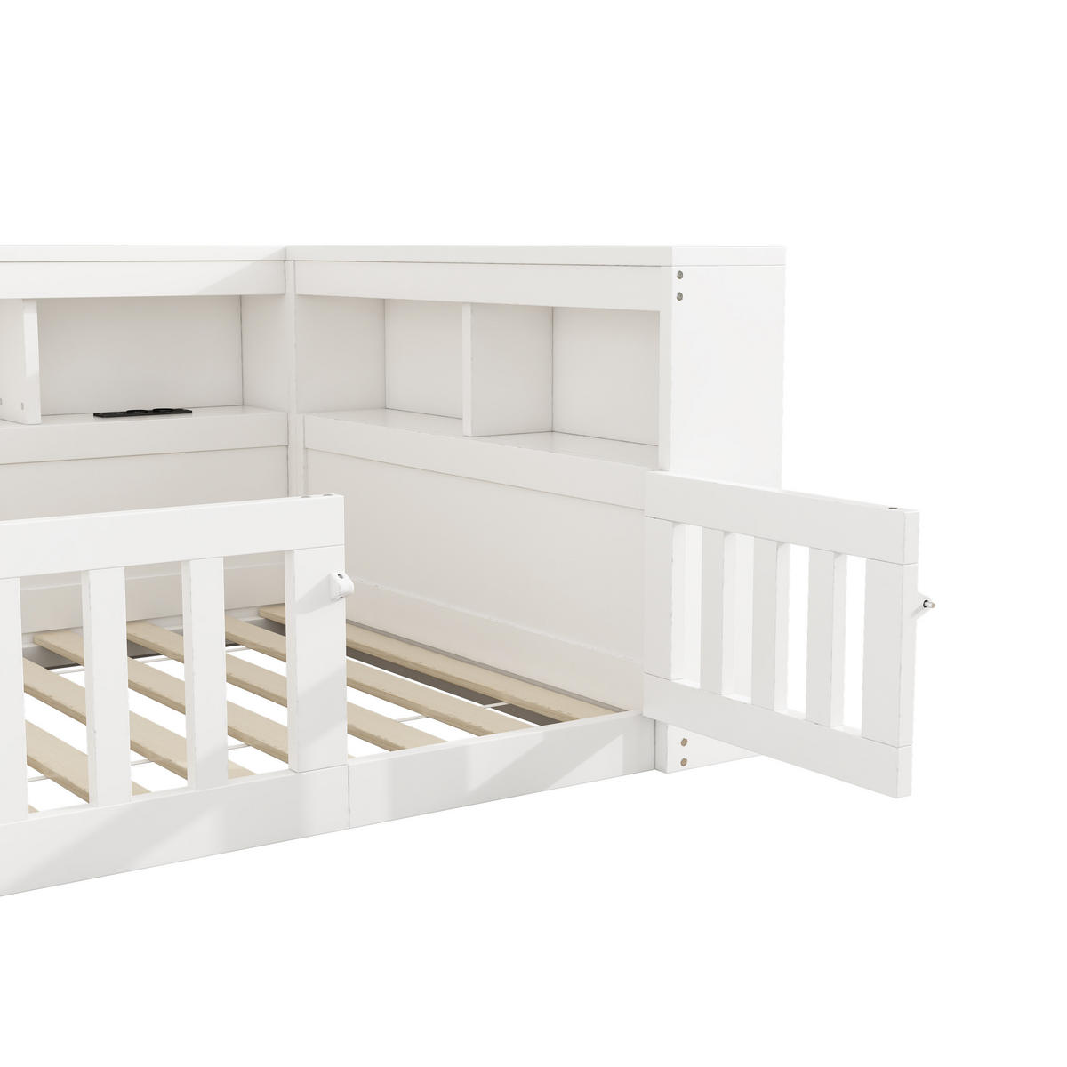 TAGEBETT 90x200cm Weiß Spanplatte Bettseite Staufach Steckdose USB - Weiß, Holz (90/200cm) - FLIEKS