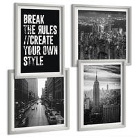 BILDER SET 4er Set - 50x50 cm & 40x60 cm Silberner Rahmen - Inspiration für Schwarz-Weiß-Darstellungen von Stadtstraßen - Silberfarben, Kunststoff (50/50cm) - TULUP