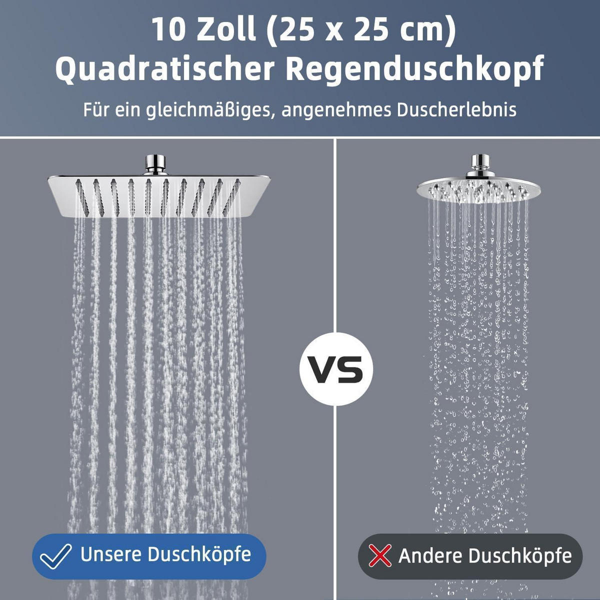 DUSCHKOPF Regendusche Edelstahl 25 x 25 cm Chrom - Silberfarben, Metall (25/12.7/25cm)