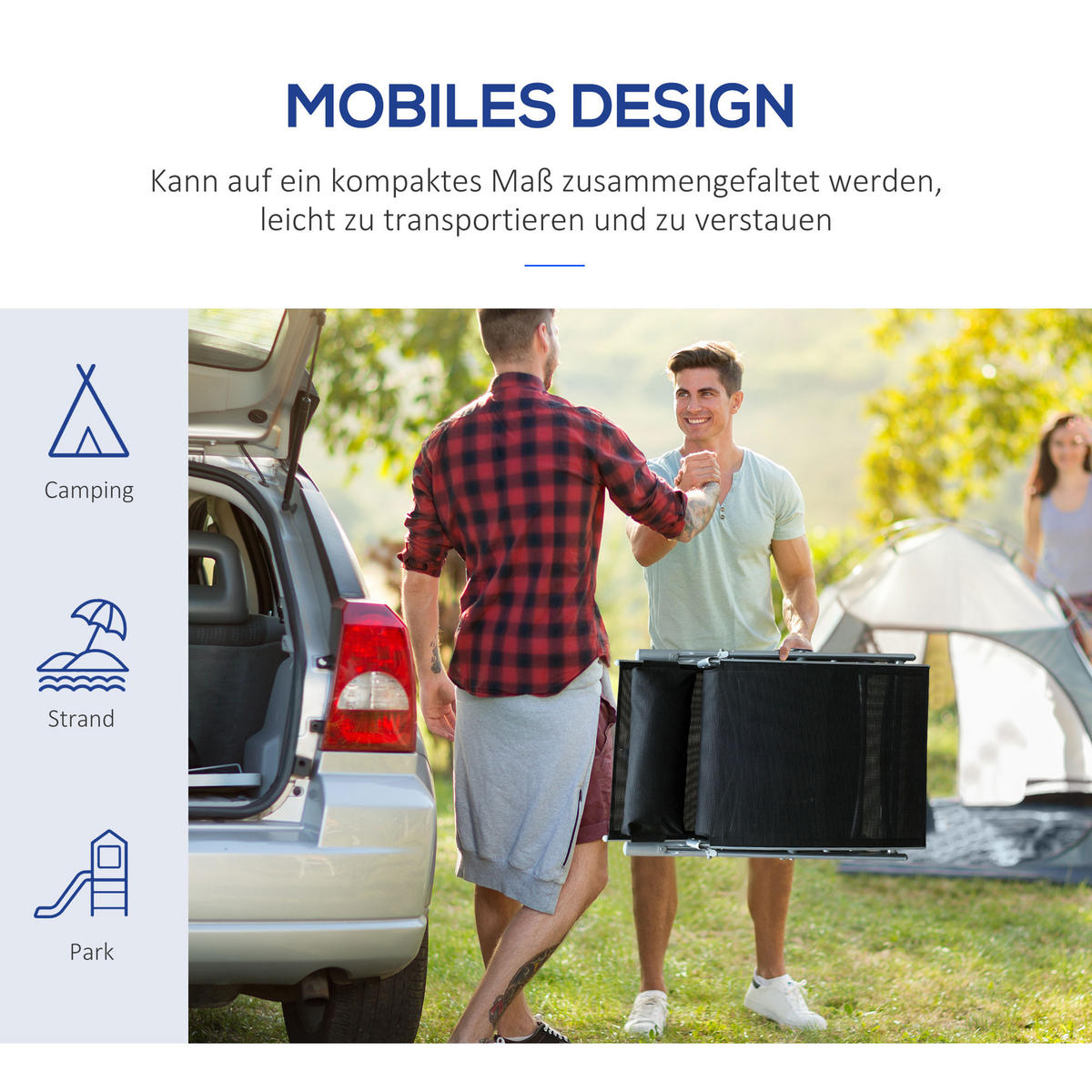 SONNENLIEGE, klappbar mit Kissen, Metall+Stoff, Schwarz, 137 x 63,5 x 100,5 cm - Schwarz, Metall (63.5/100.5/137cm) - Outsunny