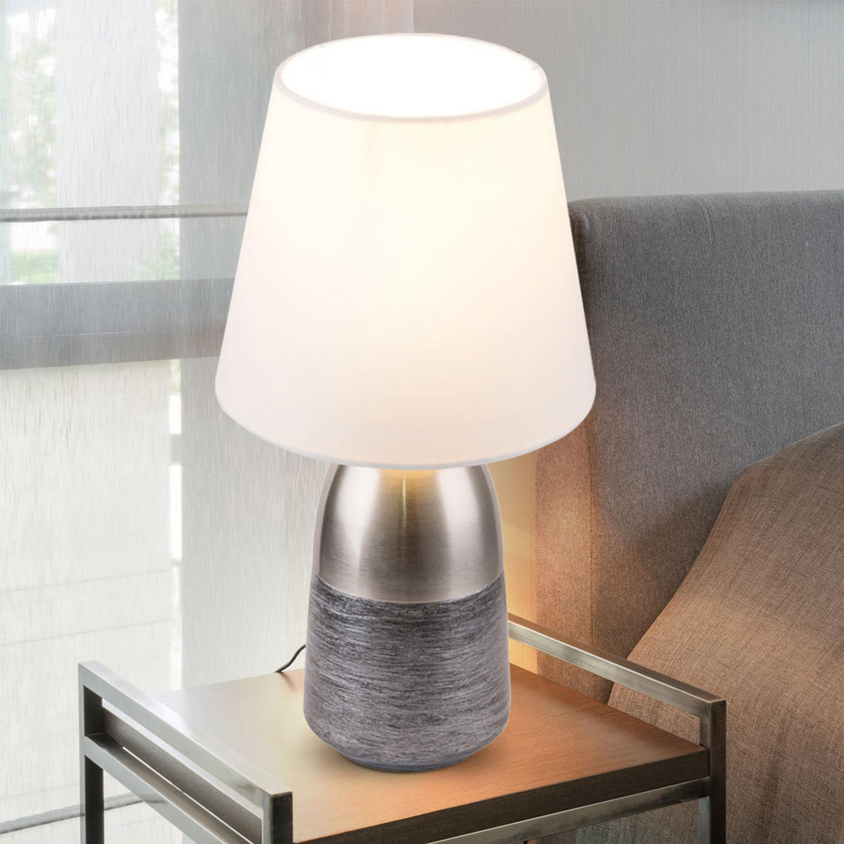 TOUCH TISCHLEUCHTE Textil Grau Metall - Grau, Metall (16/16/31cm) - Globo Lighting