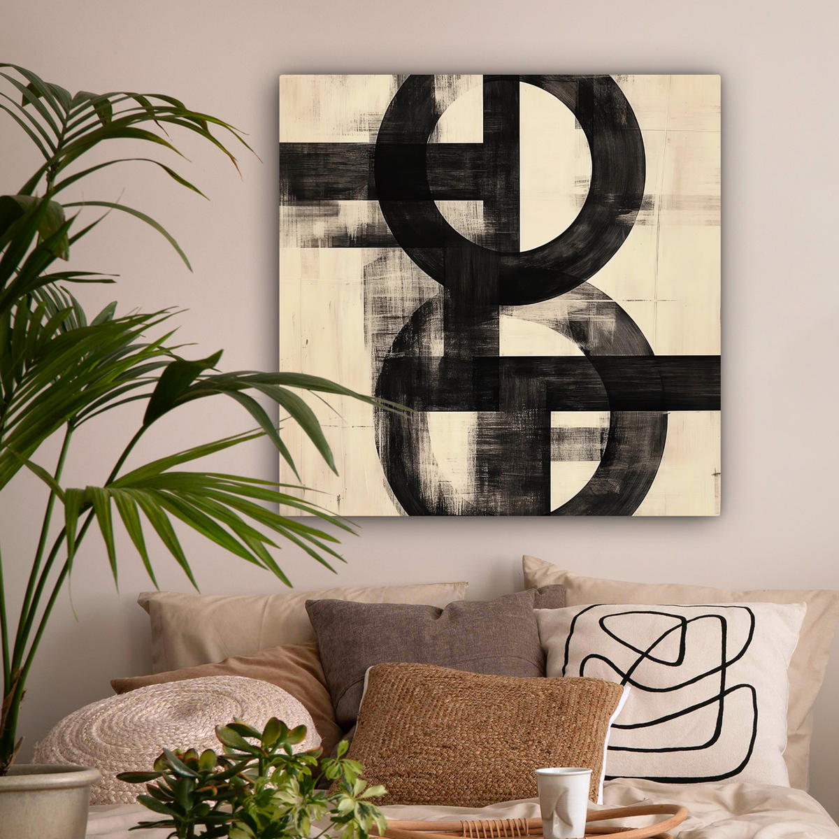 LEINWANDBILD Kreise - Balken - Schwarz - Abstrakt Deko Groß 90x90 cm - Schwarz, Textil (90/90cm) - MuchoWow