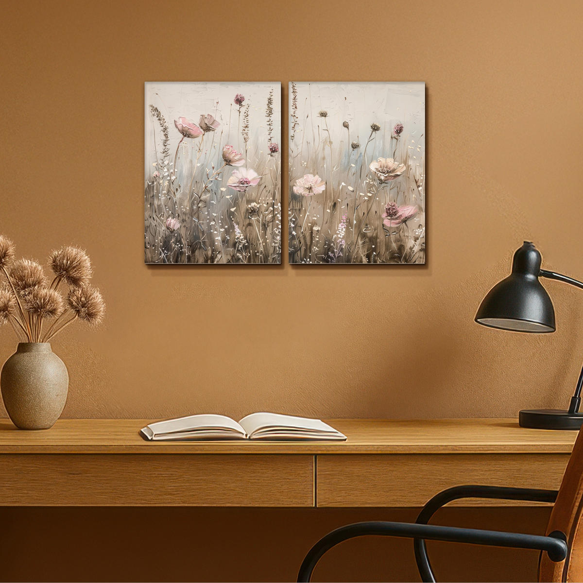 LEINWANDBILD 2er Set Blumen - Beige - Modern - Rosa 60x40 cm - Ecru, Textil (60/40cm) - MuchoWow