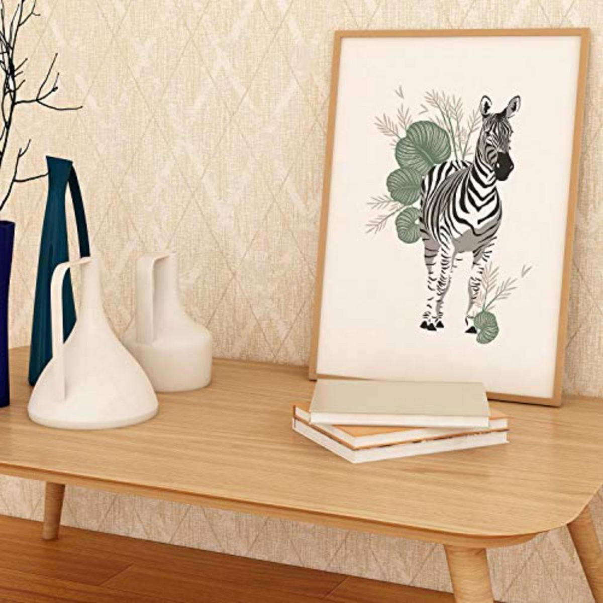 POSTER Set mit 4 GiraffenzebraKlinge, Blumen und Pflanzen aus dem Dschungel A3 Schwarzer Rahmen - Schwarz, Papier (29.7/3cm) - Nacnic