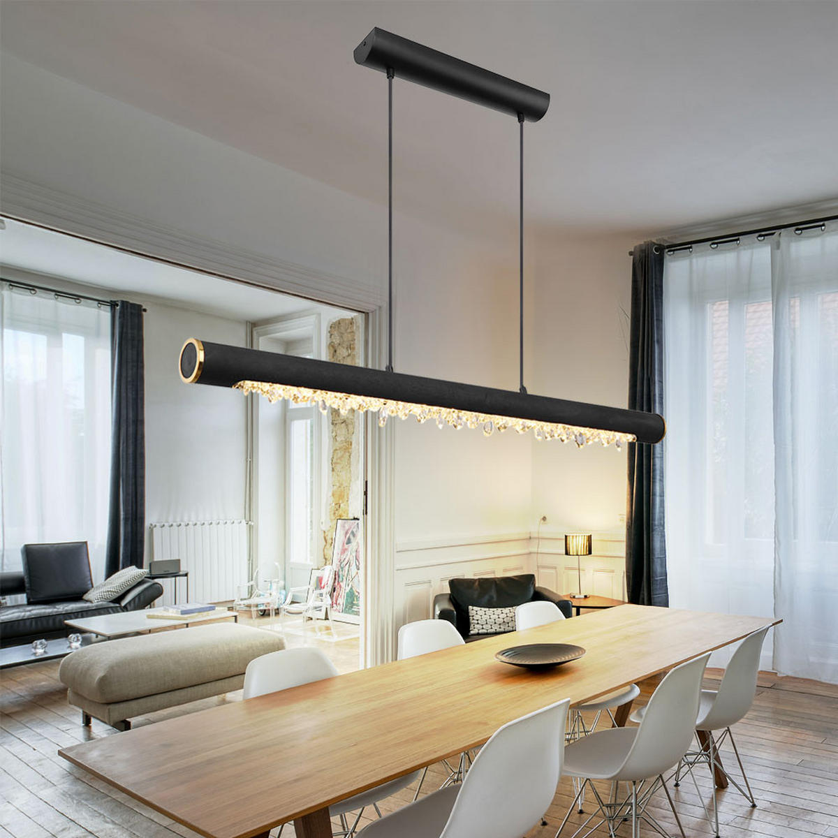 LED HÄNGELEUCHTE FELICITAS Schwarz Holz - Schwarz, Holz (100/8/150cm) - Globo Lighting