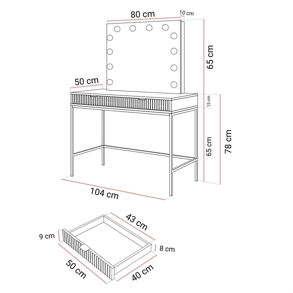 SCHMINKTISCH MIT SPIEGEL CORTADO ELITE WEISS - Weiß, Holzwerkstoff (104/78/50cm) - Lookway