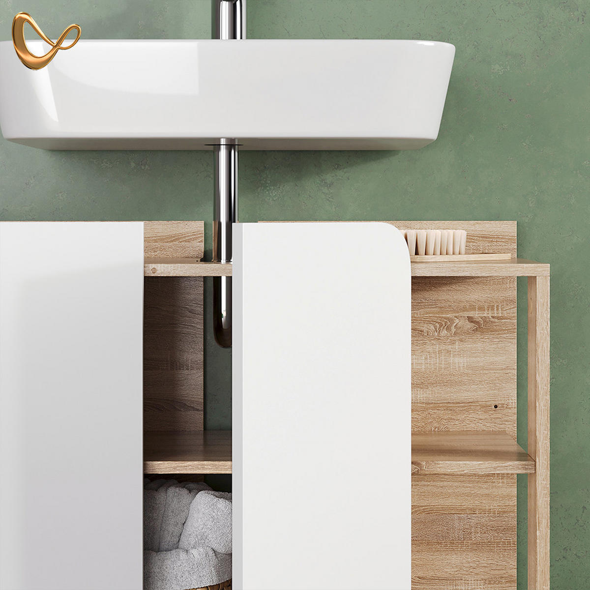 VANITY ENOTA ZA UMIVALNIK Marano, Sonoma/Bela, 80 x 65 cm z 2 vrati - bela/hrast sonoma, leseni material (80/65/35cm) - Livinity®