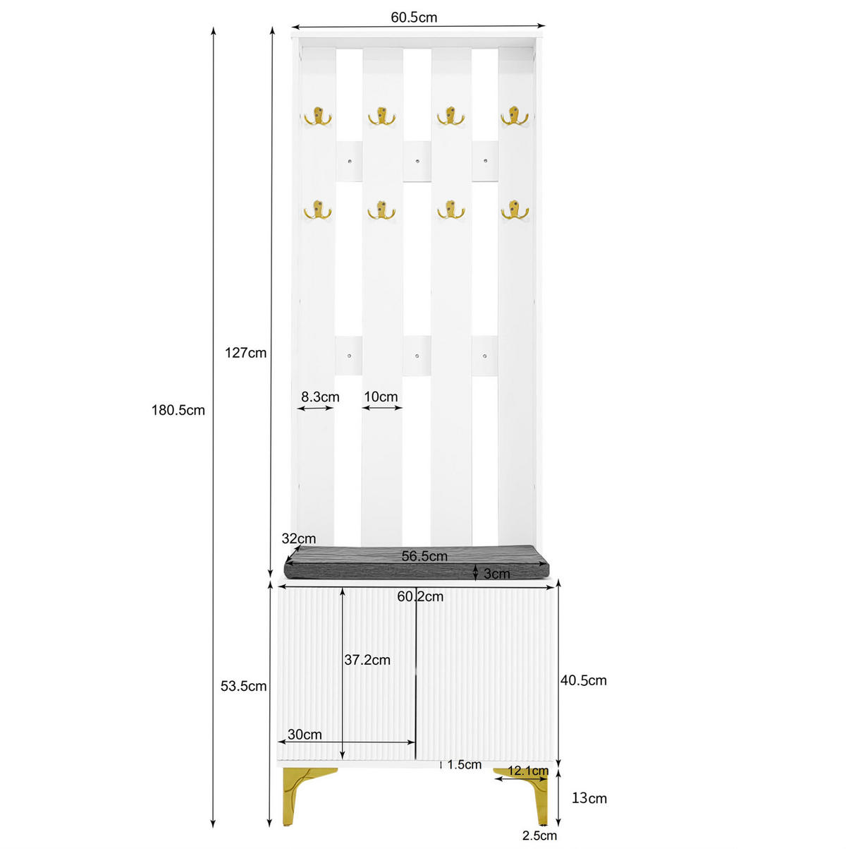 GARDEROBE 60,5/180,5/35,2 cm Weiß aus Spanplatte mit Push-to-open - Weiß, Holzwerkstoff (35.2/180.5/60.5cm) - OKMYHOME
