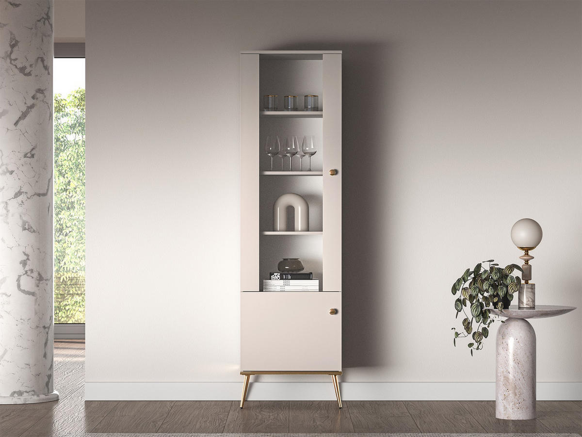 VITRINE Selgin Greige 55 cm - Taupe/Goldfarben, Holzwerkstoff/Metall (54.3/190/39.7cm) - Selsey