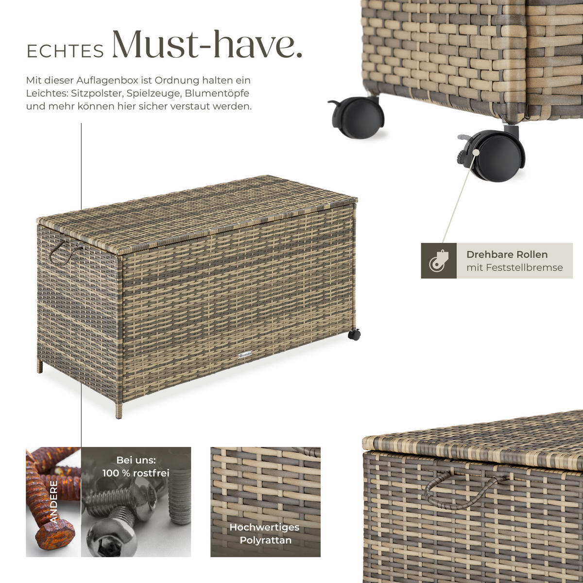 AUFLAGENBOX Kuusamo,117 x 54 x 64 cm,natur - Naturfarben, Kunststoff (54.5/63/117cm) - tectake