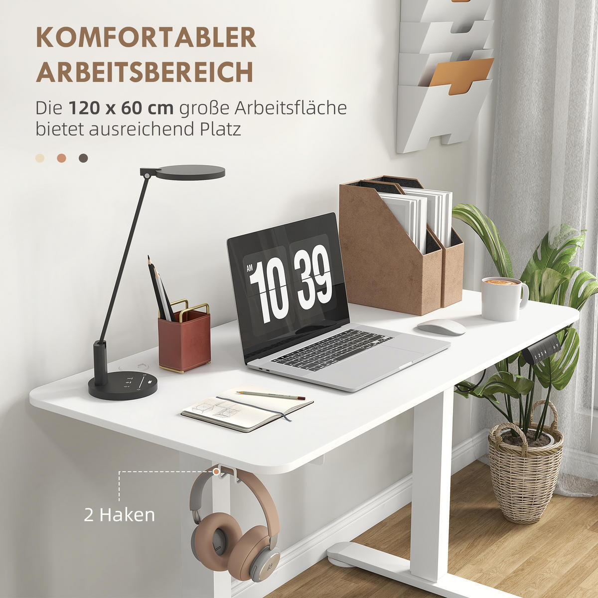 HÖHENVERSTELLBARER Schreibtisch, Weiß - Weiß, Kunststoff (120/60/116cm) - Vinsetto