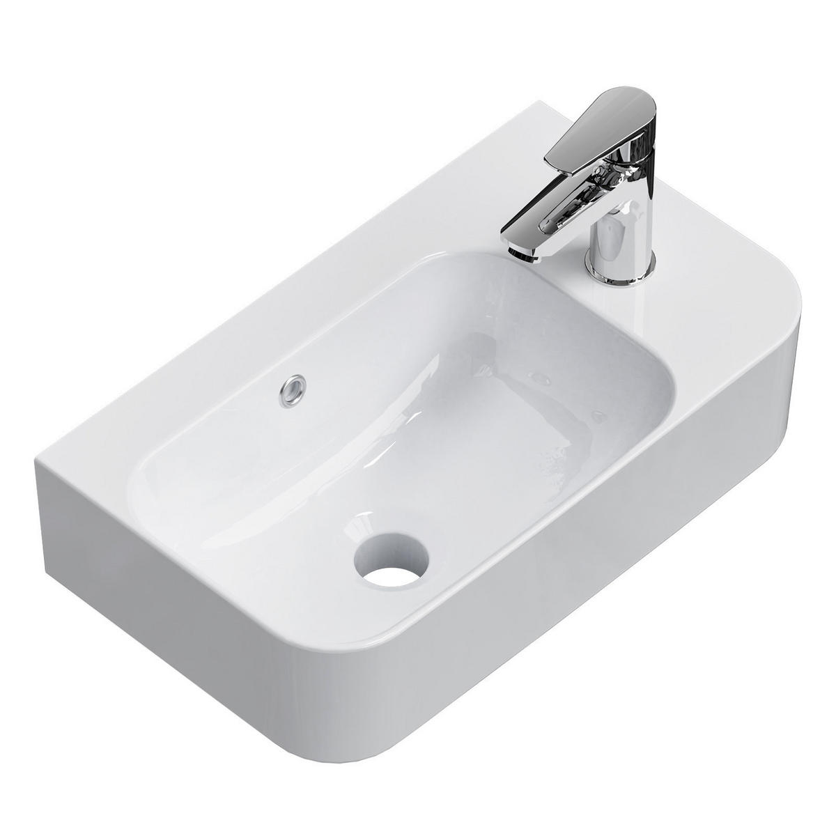 WASCHBECKEN Rechteckig Mit Hahnloch links Weiß 45 / 26,5 / 15,6 cm - Weiß, Keramik (26.5/15.6/45cm) - EMKE