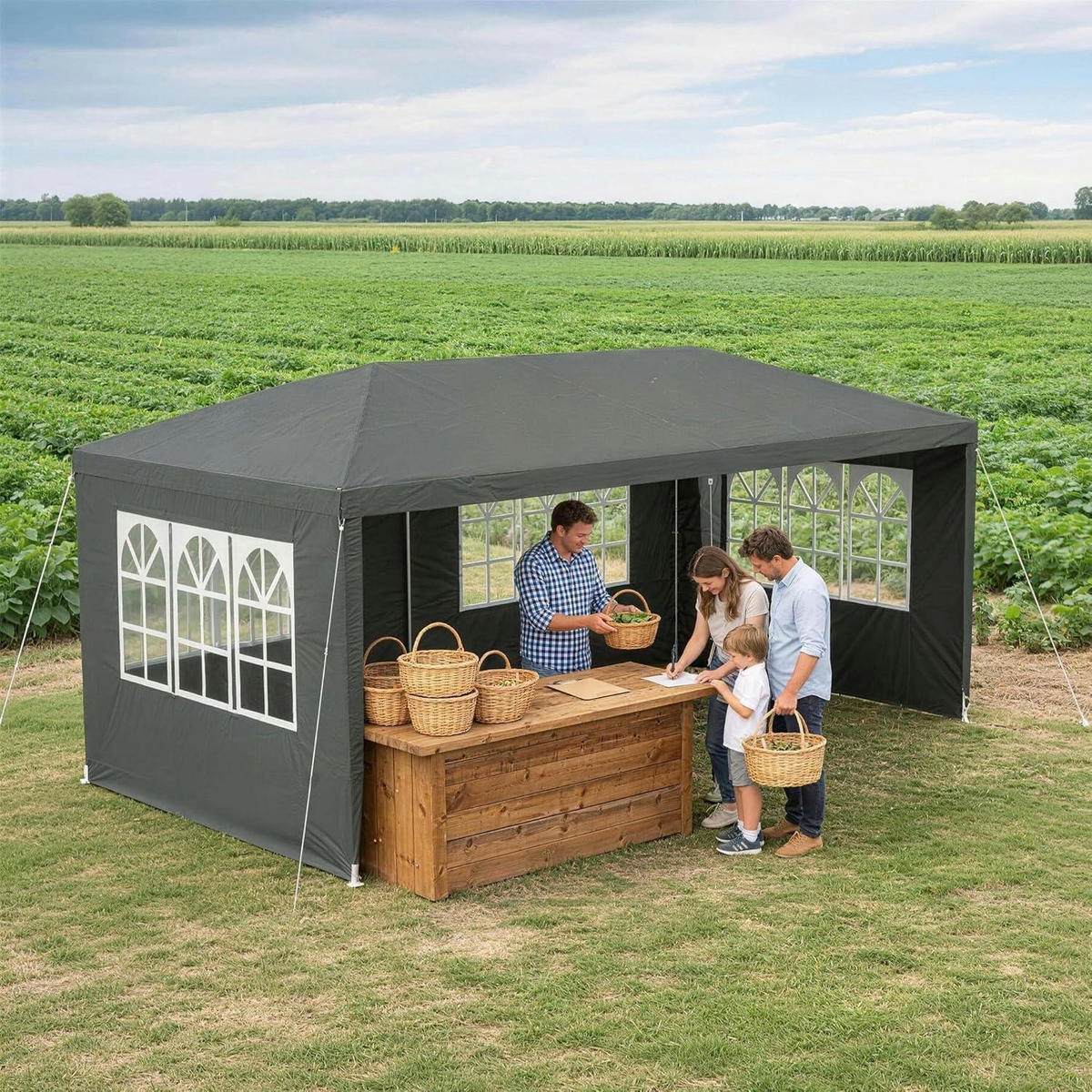 GARTENZELT 3 x 6 m Anthrazit Wasserdicht mit 6 Seitenwänden - Anthrazit, Metall (600/250/300cm)