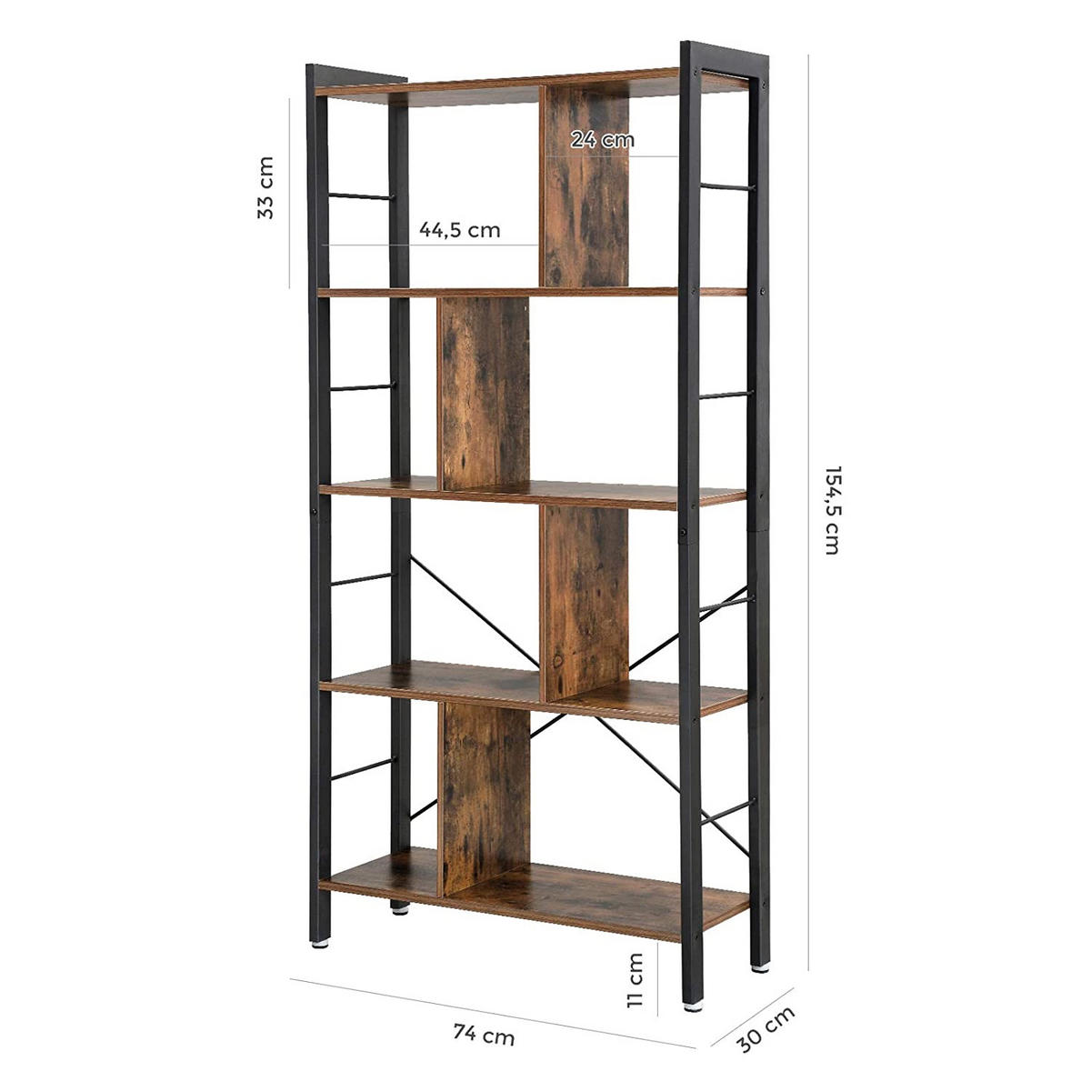 REGAL Rustikales Braun/Schwarz 74x30 cm LBC12BX Metallkonstruktion - Schwarz, Metall (74/154.5/30cm) - Edanti