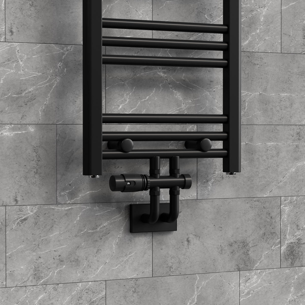 ANSCHLUSSGARNITUR Badheizkörper Schwarz - Schwarz, Metall - LuxeBath