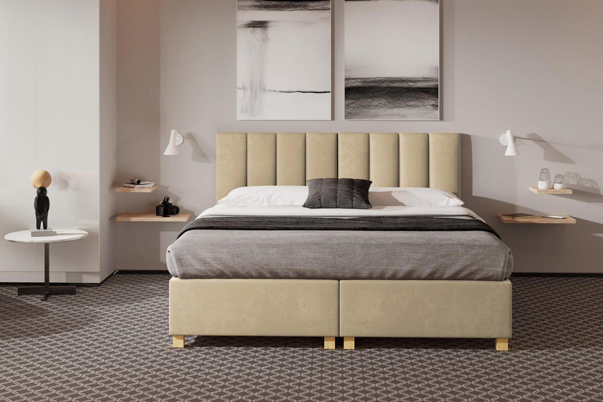 HOTELBETT EUROPA 90x200 cm, Mobil Bett auf Rollen & Koppelbar mit Bonell Matratze, 1 Stück, Beige - Beige, Holz/Buchenholz (90/200cm) - Trada