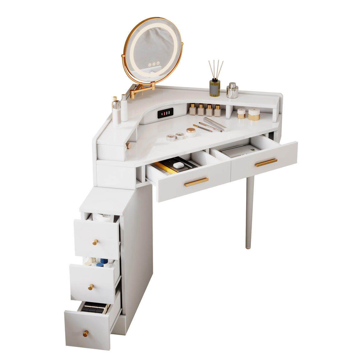 SCHMINKTISCH 105,5/75/120 cm weiß aus Spanplatte mit LED-Spiegel - Weiß, Holzwerkstoff (75/120/105.5cm) - OKWISH