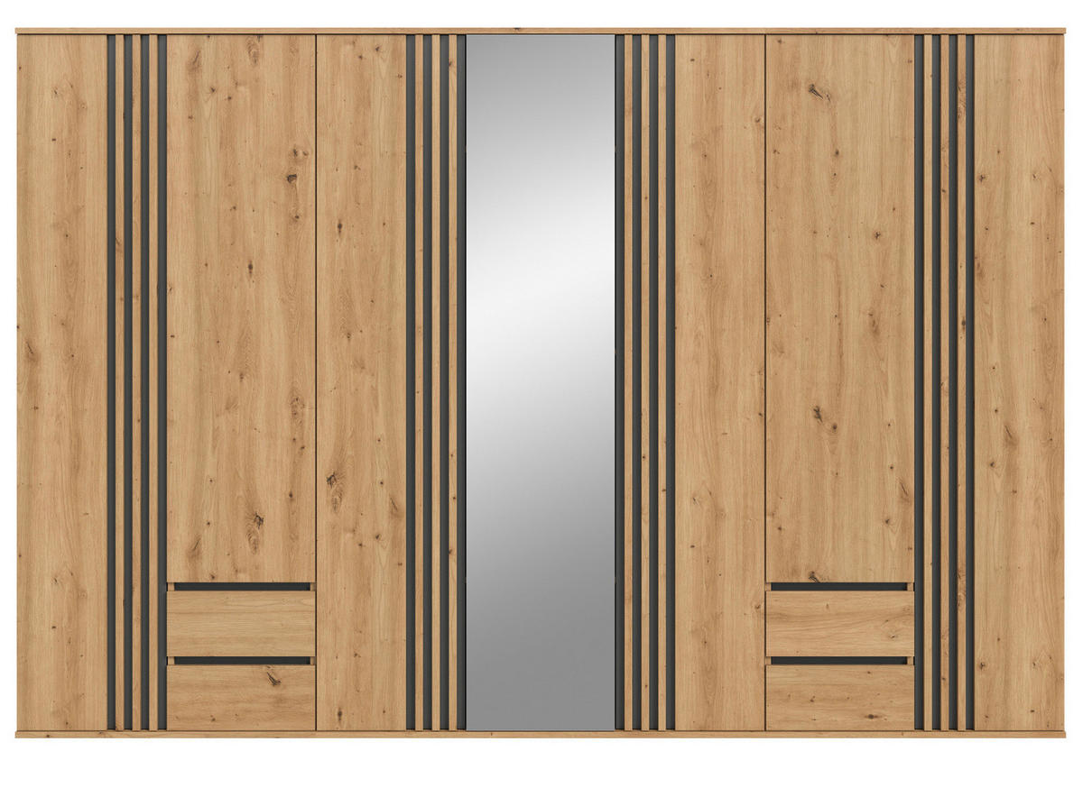 KLEIDERSCHRANK Eiche Artisan, grau 280 cm 7-türig, Wäscheschrank mit Spiegel und Schubladen - Anthrazit/Eiche Artisan, Holzwerkstoff (280/192/56cm) - Inn.Furn