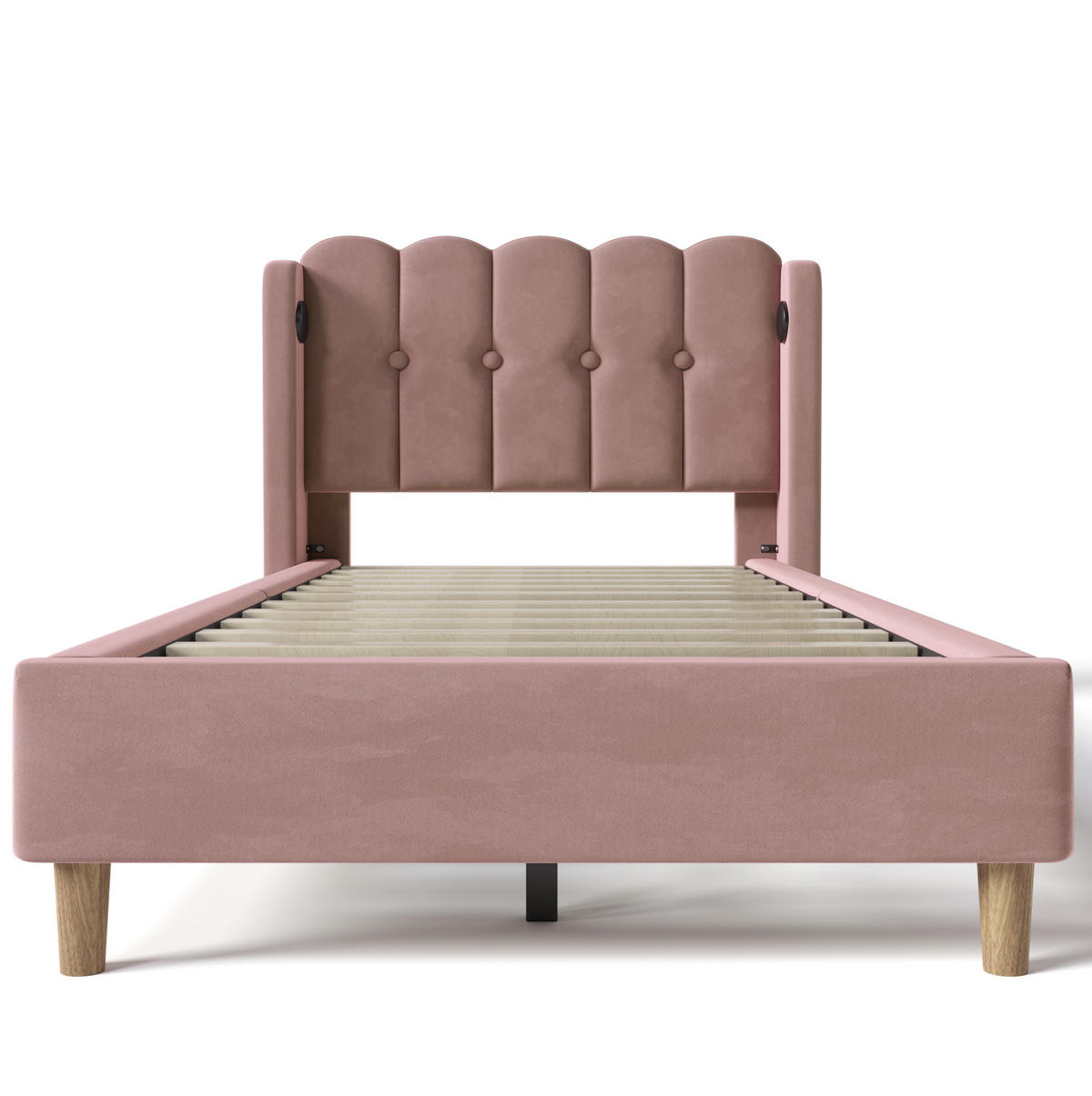 POLSTERBETT aus Samt 90x200 cm Rosa mit USB- und Typ-C-Ladeanschlüssen - Rosa, Textil (90/200cm) - IVMEU