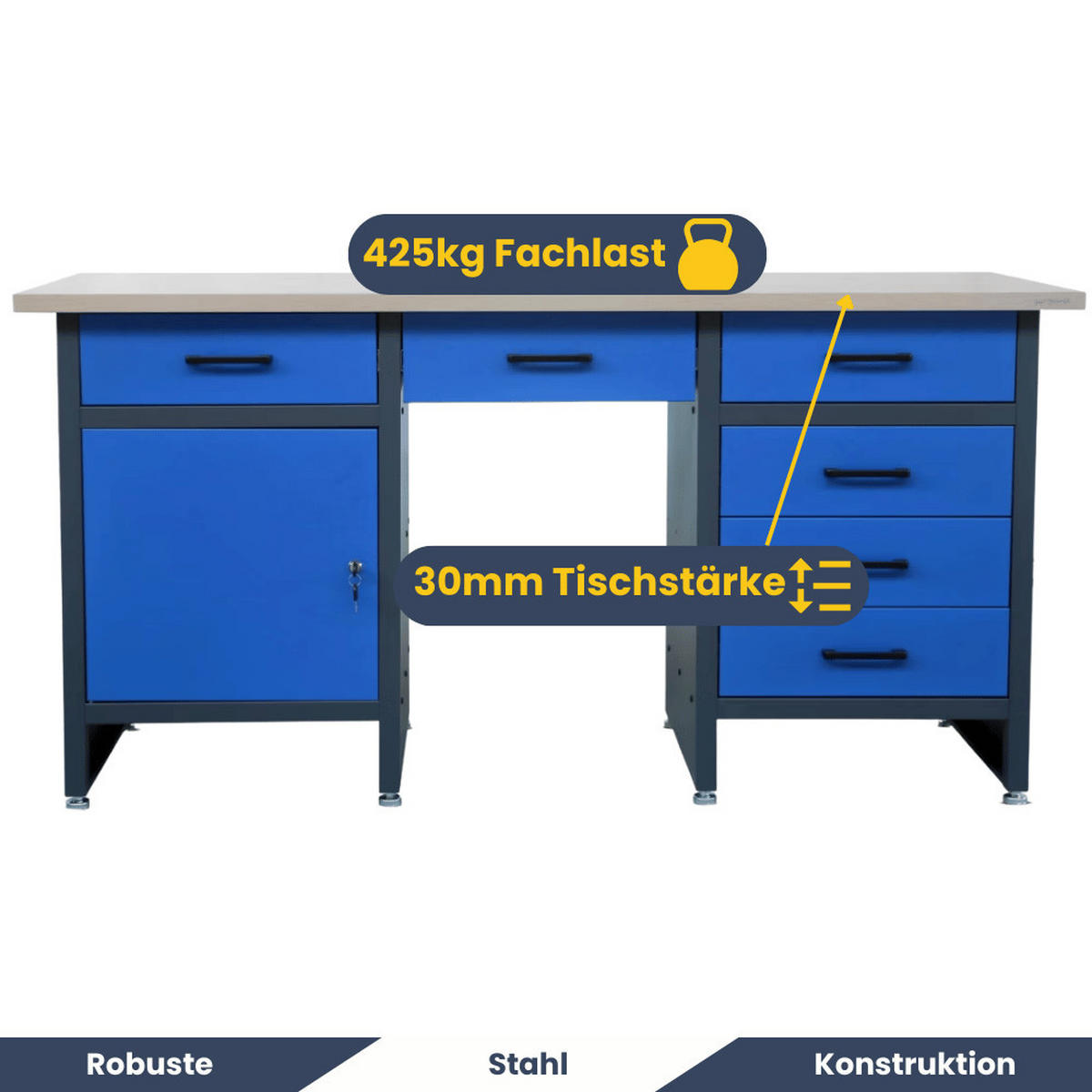 WERKBANK Werkstatt KARL 1x Tür 85x170x60cm Anthrazit-Blau - Anthrazit, Metall (170/85/60cm) - DELUKE