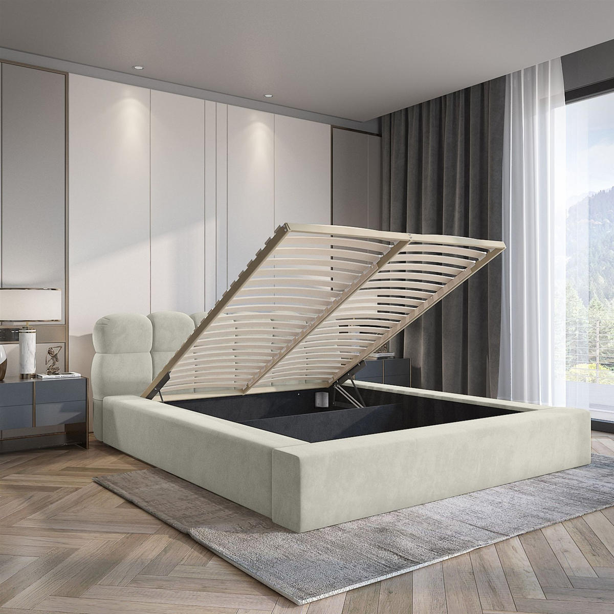 POLSTERBETT Grove In Ditra Komplettset - Creme, Holzwerkstoff/Textil (140/200cm) - Fun Möbel