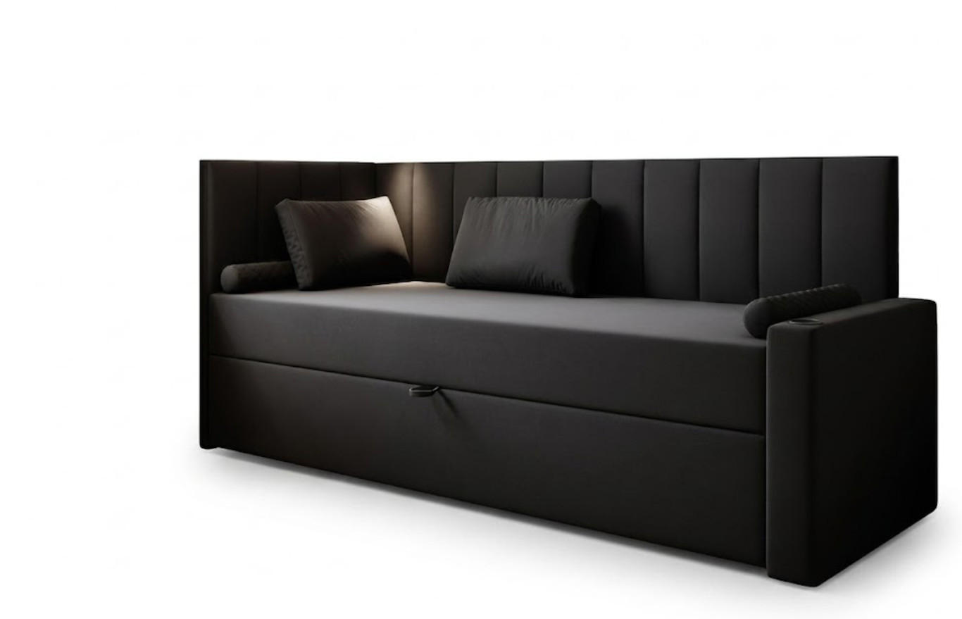 JUGENDBETT, 100 x 200 cm, Tokio, Bett mit Bonellmatratze H3 und Bettkasten, Einzelbett, Schwarz - Schwarz, Holzwerkstoff/Kunststoff (100/200cm) - Trada