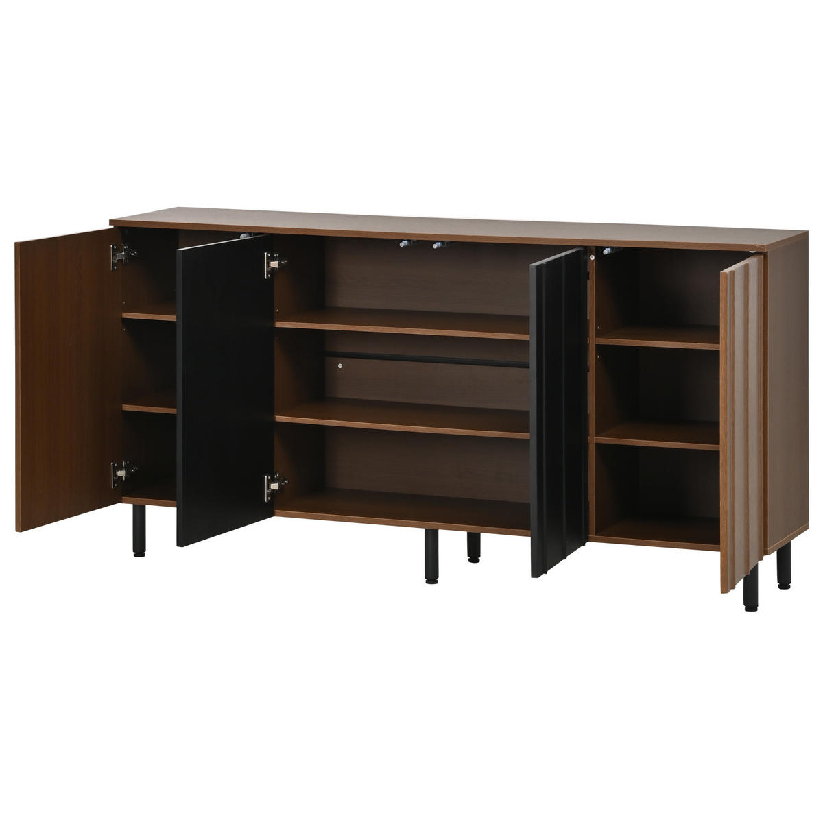 SIDEBOARD 160/35/80 cm walnussfarben/schwarz aus Spanplatte mit 4 Türen - Walnussfarben, Holzwerkstoff (160/80/35cm) - OKWISH