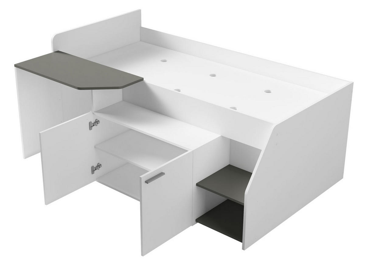 BETTKOMBINATION MIT KOMMODE & TISCH Multi weiß / grau 135 / 204 / 90cm - Weiß/Grau, Holz/Holzwerkstoff (90/200cm) - Feldmann-Wohnen