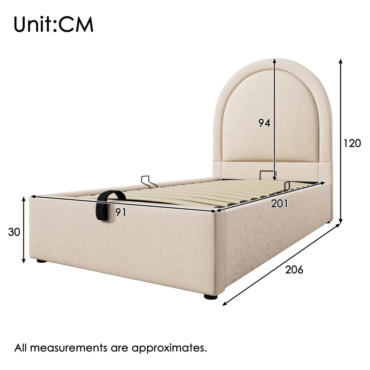 KINDERBETT Polsterbett 90/200 cm aus PU mit Stauraum und hydraulischem Lattenrost Beige - Beige, Kunststoff (90/200cm) - Modenvie