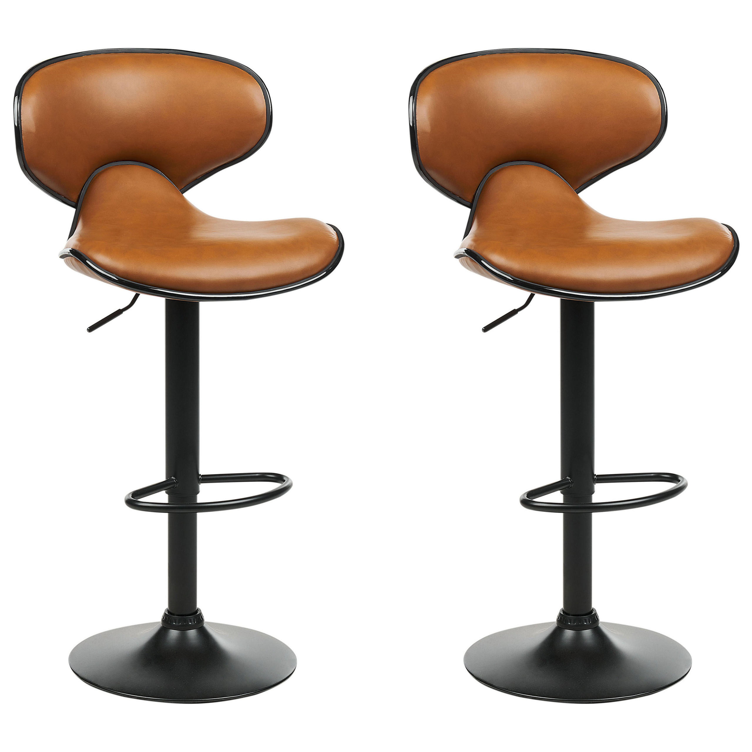 BARHOCKER 2er-Set Kunstleder goldbraun/schwarz höhenverstellbar Conway - Schwarz/Braun, Kunststoff (46/109/50cm) - Beliani