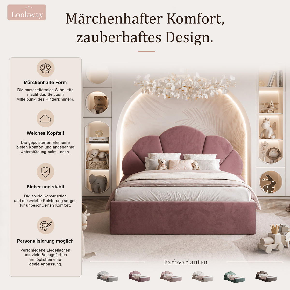 POLSTERBETT ARIEL mit Bettkasten 90x200 cm Element 10 - Rosa, Textil (90/200cm) - Lookway