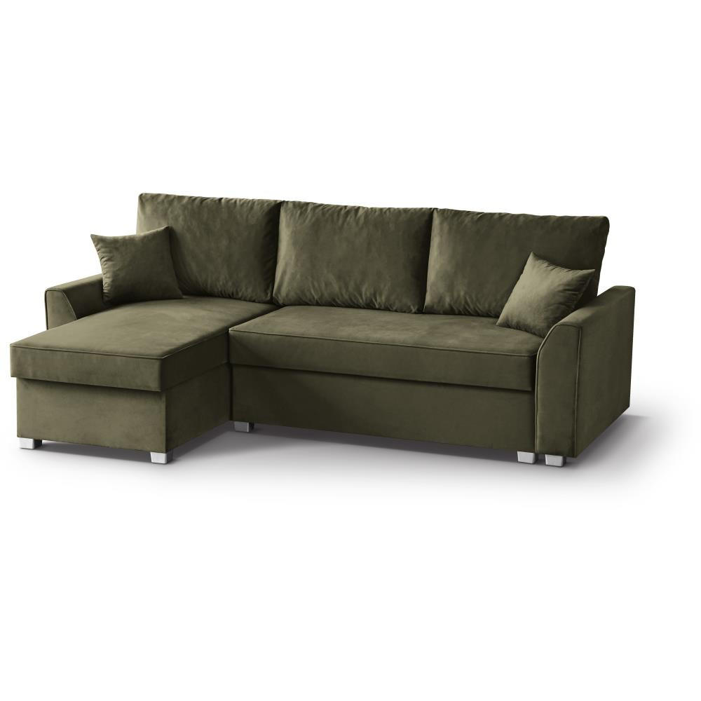 ECKSCHLAFSOFA Teramo oliv - Schwarz/Olivgrün, Kunststoff/Textil (235/150cm) - Beautysofa
