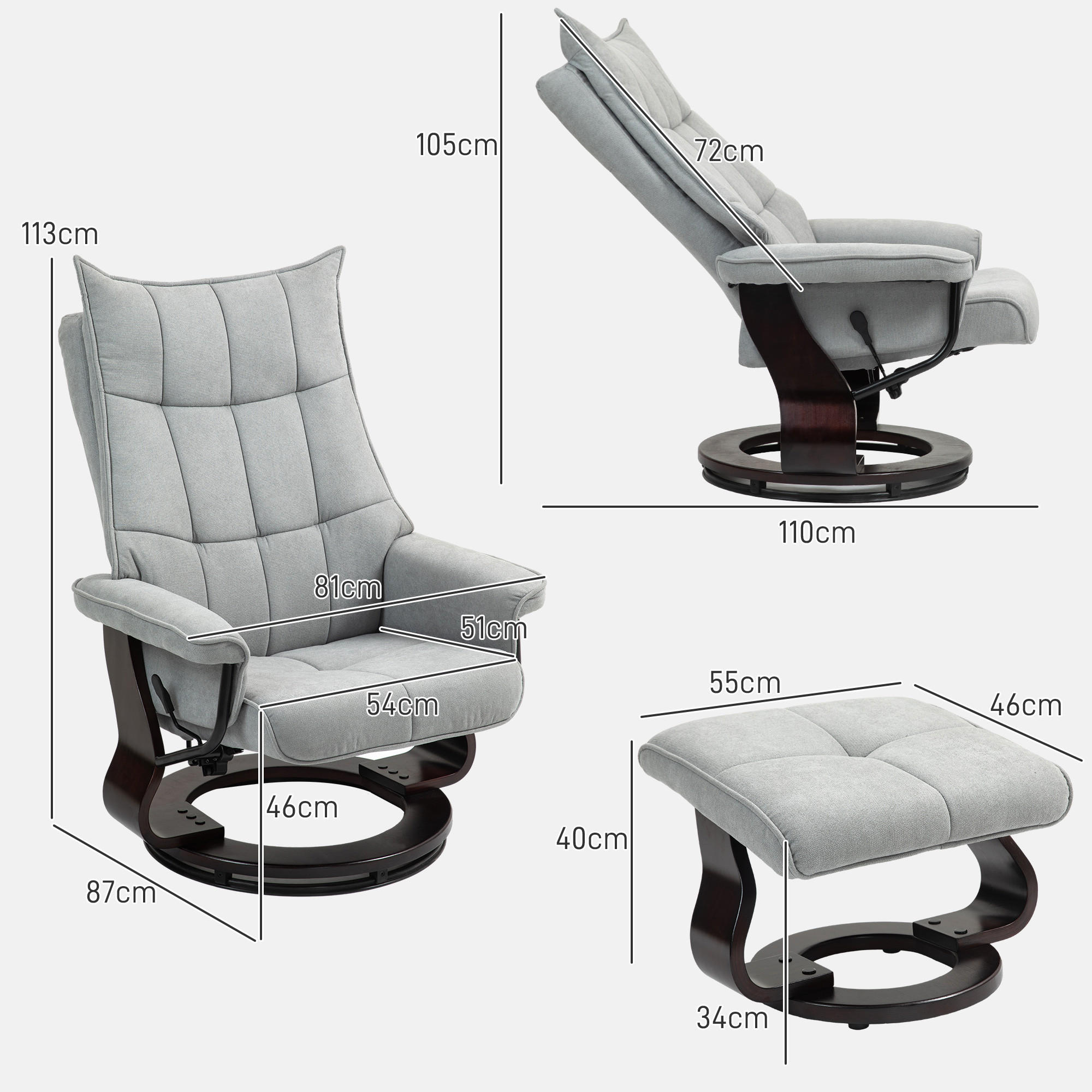 Thumbnail - Homcom Relaxsessel, Grau, Kunststoff, 87x113x81 cm, Wohnzimmer, Sessel, Relaxsessel