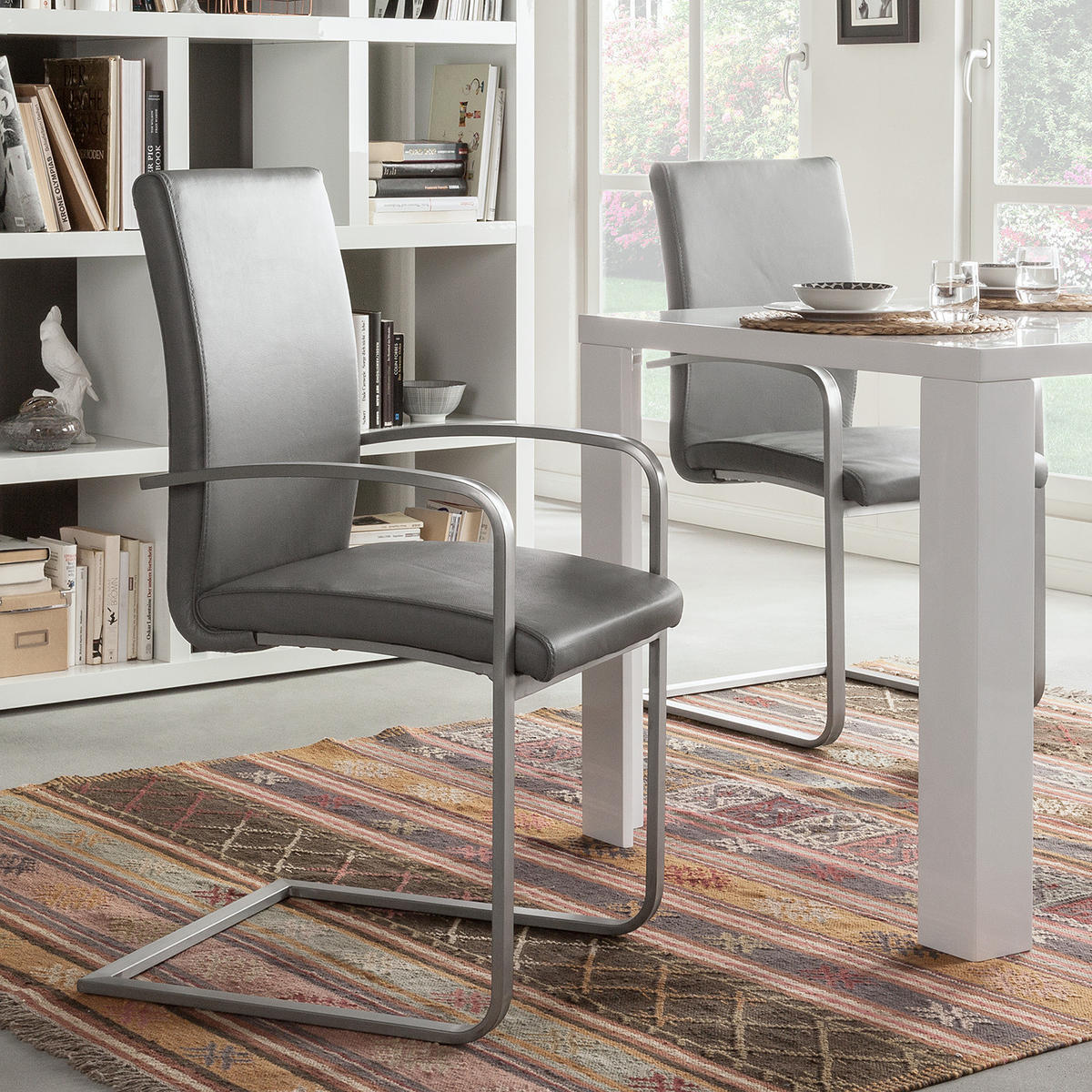 FREISCHWINGER - Edelstahlfarben/Grau, Leder/Metall (51/98/58cm) - home24