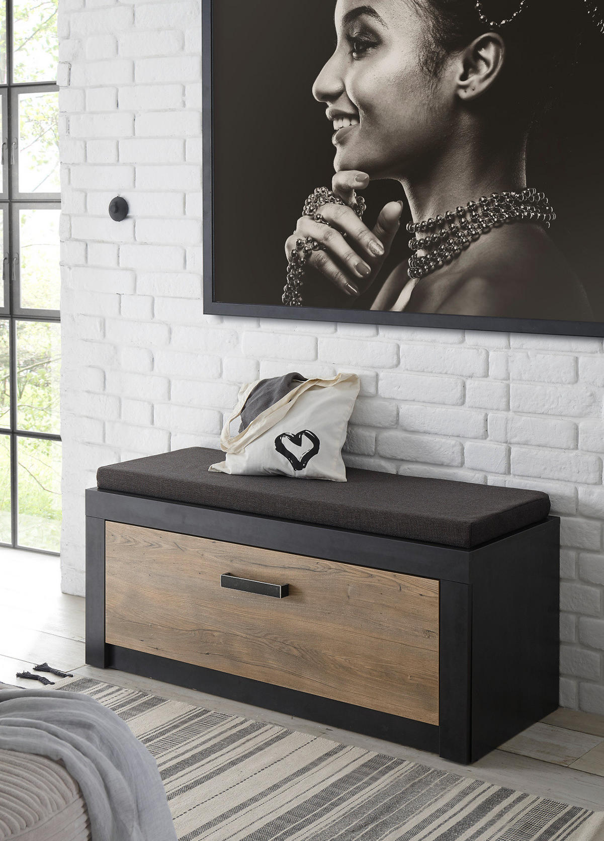 GARDEROBEN-SITZBANK Kastanie und grau Fresco, Garderobenbank Schuhschrank, 107 x 43 cm - Kastanienfarben/Dunkelgrau, Holzwerkstoff/Kunststoff (107/43/42cm) - Furn.Design