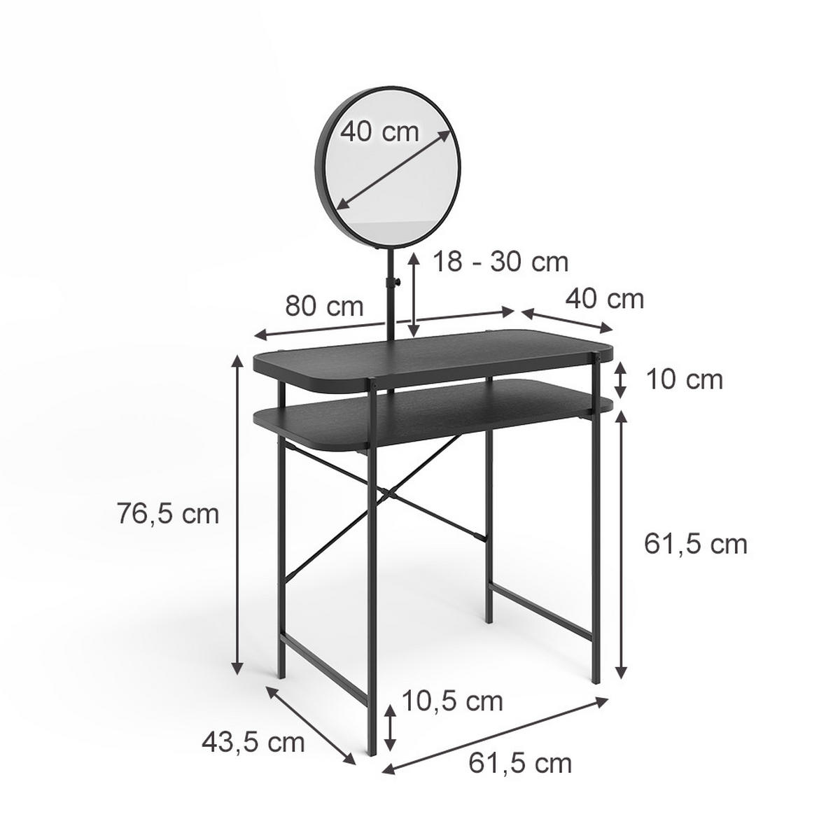 SCHMINKTISCH Skip Schwarz 80 cm mit Spiegel - Schwarz, Holzwerkstoff (80/76.5/40cm) - Vicco