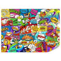 FOTOTAPETA Pre Študentskú Izbu Komiks Farebné Texty Dym Pery 300 x 210 cm - lila/oranžová, papier (300/210cm) - Muralo