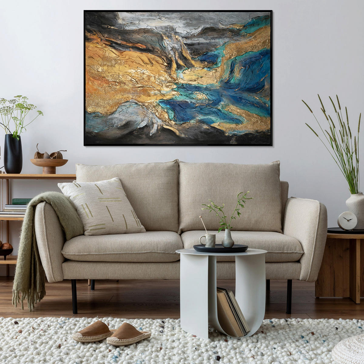 GEMÄLDE Abstrakte Symphonie II Schattenfugenrahmen Schwarz 180x120 cm - Schwarz, Holz (180/120cm) - YS-art gallery