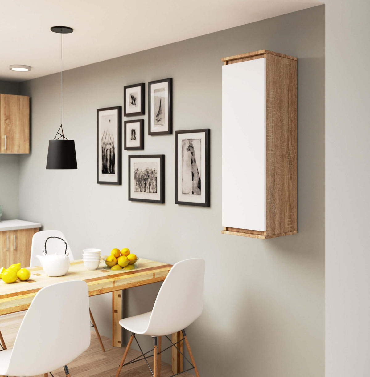 WANDSCHRANK Sonoma Eiche, Weiß 30x30x99 cm - Weiß/Sonoma Eiche, Holzwerkstoff (30/99/30cm) - Akord