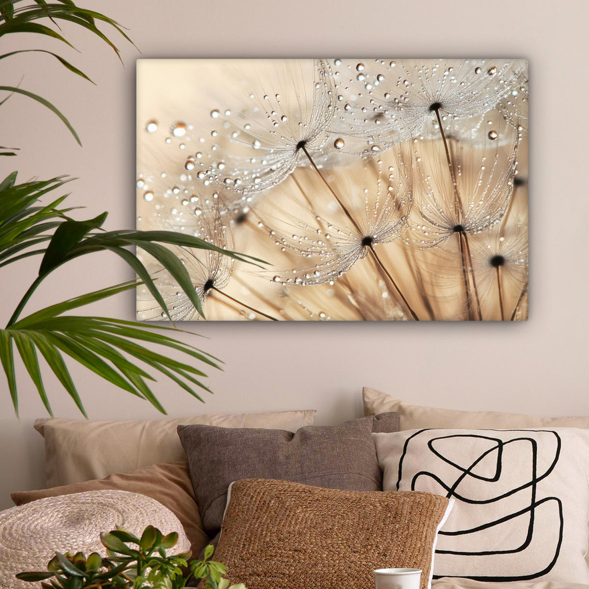 LEINWANDBILD Löwenzahn - Abstrakt - Natur - Beige Gemälde 60x40 cm - Braun, Textil (60/40cm) - MuchoWow