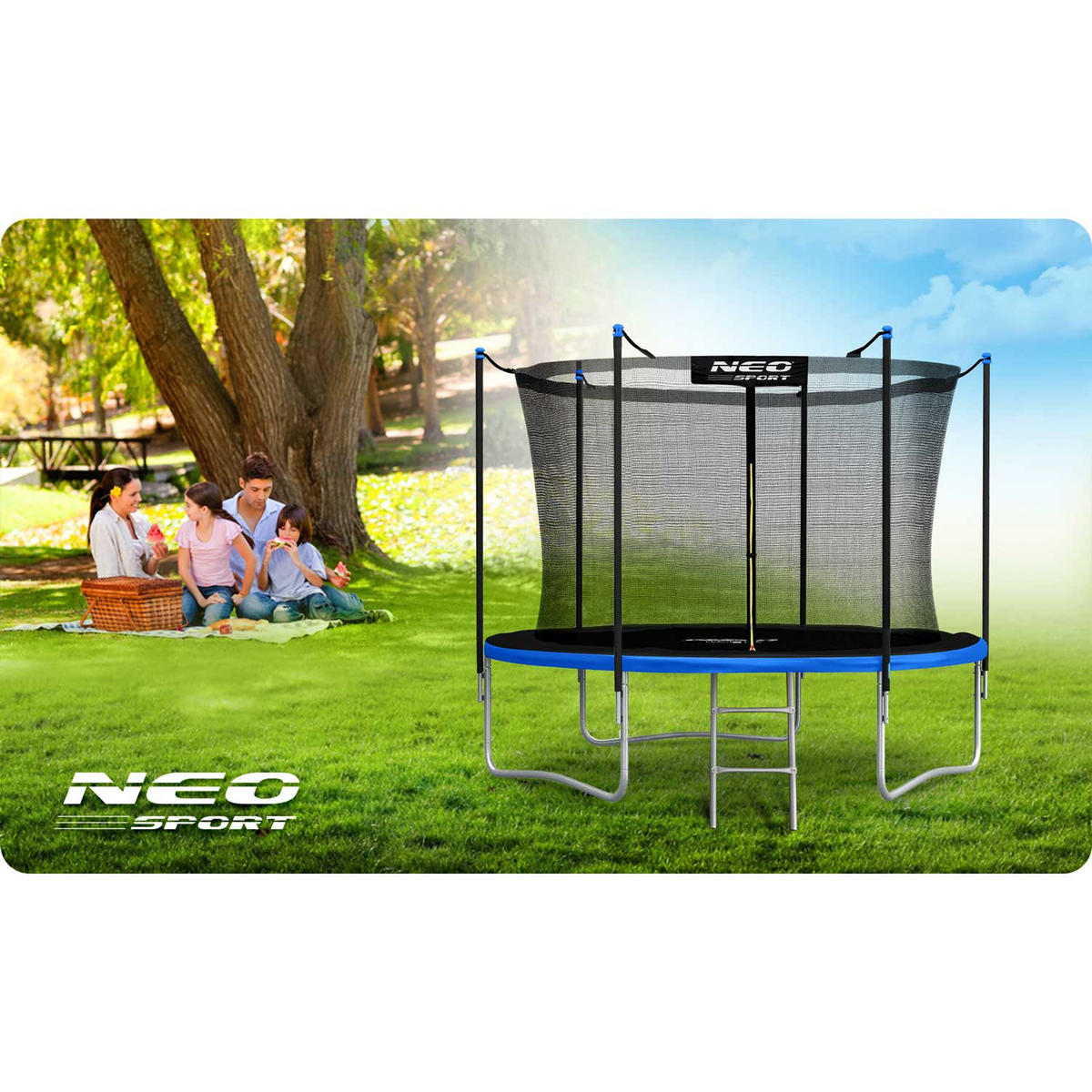 GARTENTRAMPOLIN 8 ft/252 cm mit Innennetz und Leiter - Blau, Metall (252/252cm)