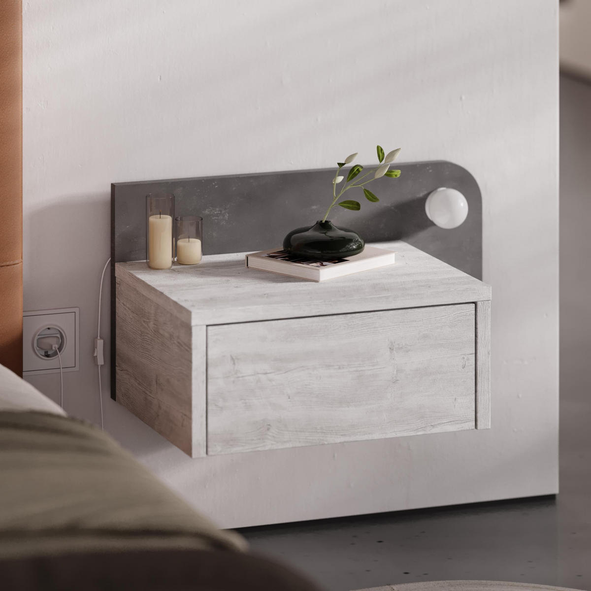 NACHTTISCH Dotta Altweiß, Retro-Grau 52/30/28 cm - Creme, Holzwerkstoff (52/28/30cm) - Decortie