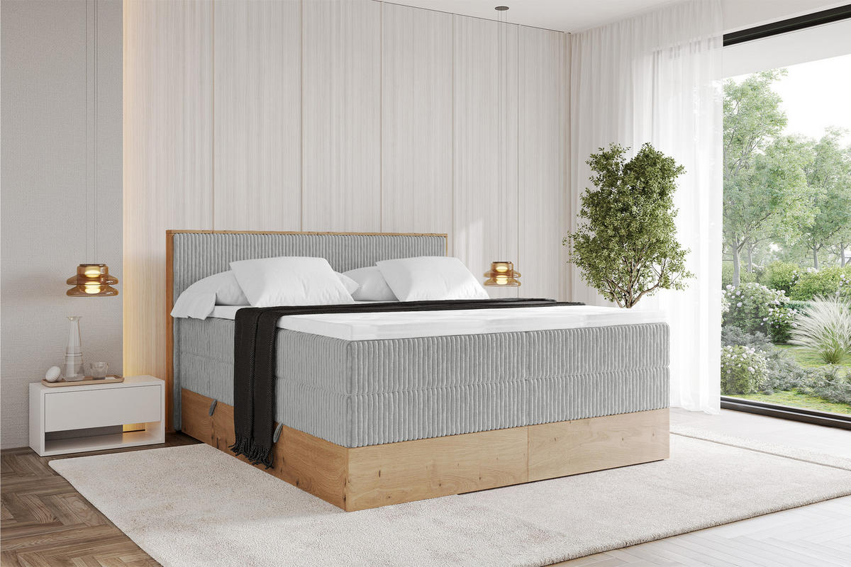 BOXSPRINGBETT LOLLI9 -KING 180x200 - H3/H4 Grau - Grau, Holzwerkstoff (180/200cm) - ALTDECOR