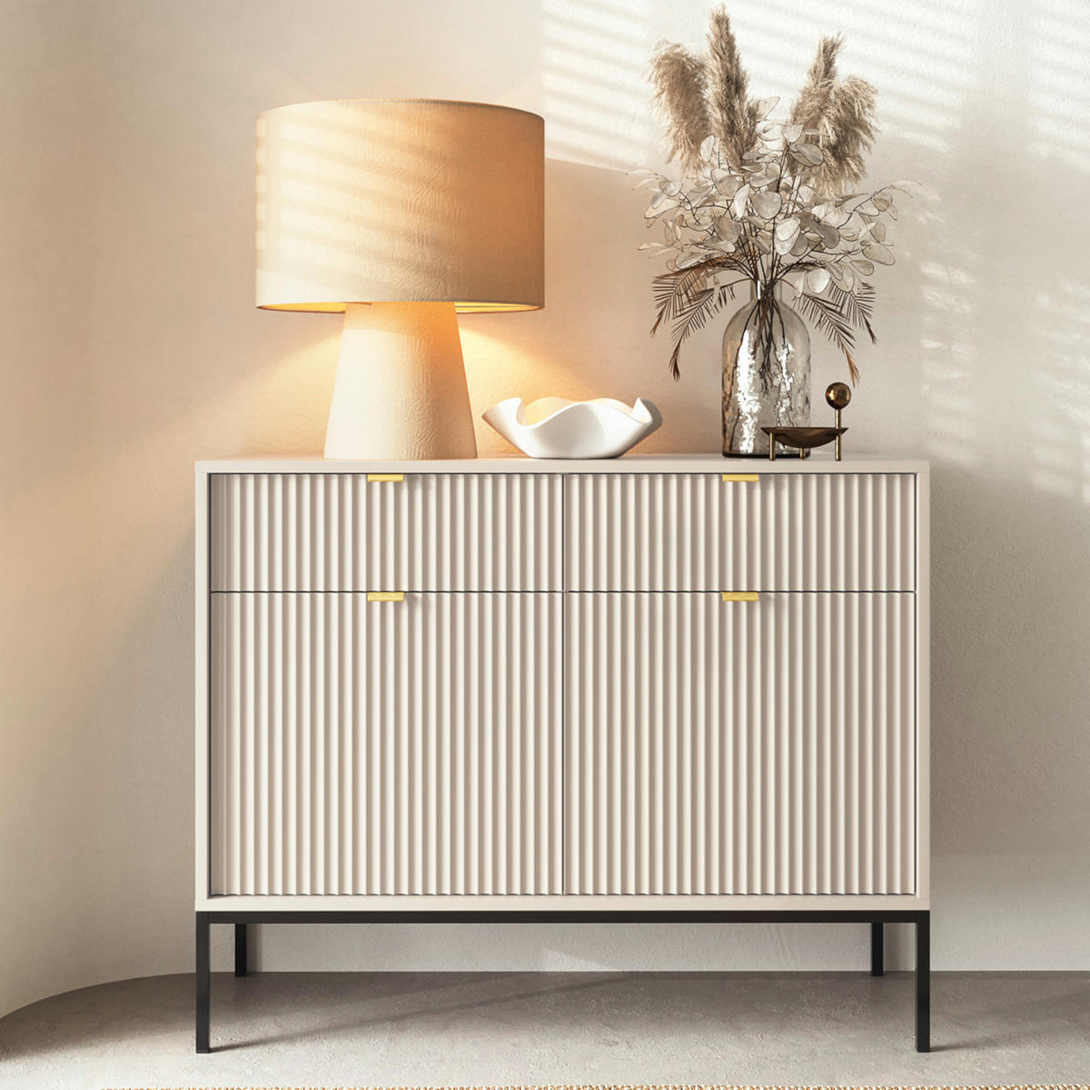 SIDEBOARD NANAIMO KOM2-2D2S Profilierte Fronten, Kaschmir - Kaschmir, Holzwerkstoff/Kunststoff (104/83/39cm) - Komodee