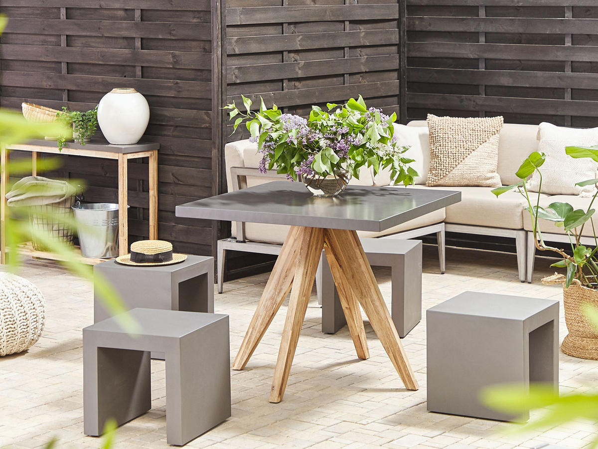 GARTENMÖBEL SET 4-Sitzer Faserzement grau Tisch quadratisch Olbia/Taranto - Hellbraun/Grau, Stein - Beliani