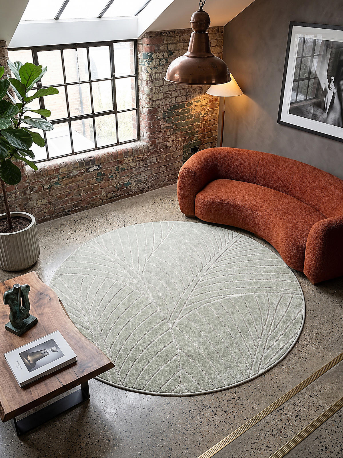 TEPPICH Outdoor, Fußbodenheizung-geeignet, mit Blattmotiv, ENGADIN in Salbeigrün, Ø 200 cm - Grün, Textil (200/200cm) - KADIMA DESIGN
